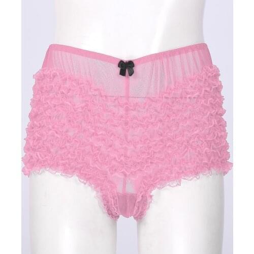 Mens Boxer Brief Adult Sexy Lace Ruffle Dance Exotic Elastic Waist Translucent Underwear for Dance Practice Panties Underpants