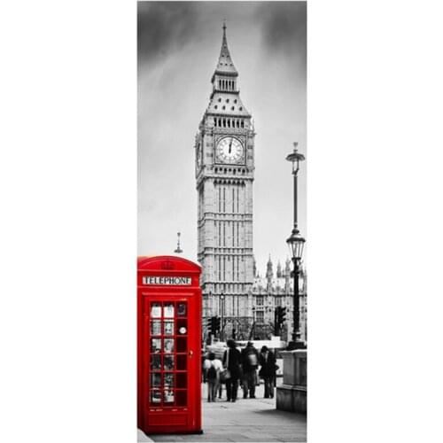 77*200cm London style door sticker Big Ben Telephone Booth 3d wall art vinyl mural vintage home decoration street view wallpaper