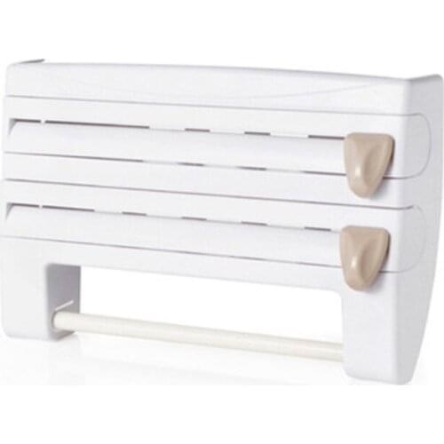 4 in 1 Wall-Mounted Kitchen Cling Film Tin Foil Storage Rack Organizer Holder Multifunctional Gray ABS Paper Towel Holder Shelf