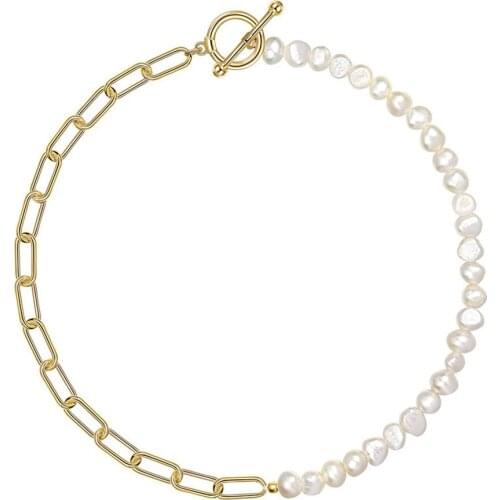 2021 Summer New Necklace Copper Plating 18K Real Gold Ot Buckle Pearl Clavicle Chain Fashion Simple Womens Necklace Wholesale