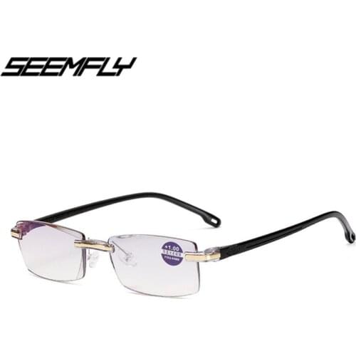 Seemfly Rimless Reading Glasses Women Men Retro Anti Blue Light Frameless Computer Goggle Presbyopia Eyeglasses Unisex Eyewear