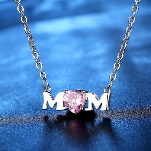 WANGAIYAO MOM Mothers Day Necklace Pink Heart-shaped Zircon Letter Necklace Mother Clavicle Chain Gift Jewelry