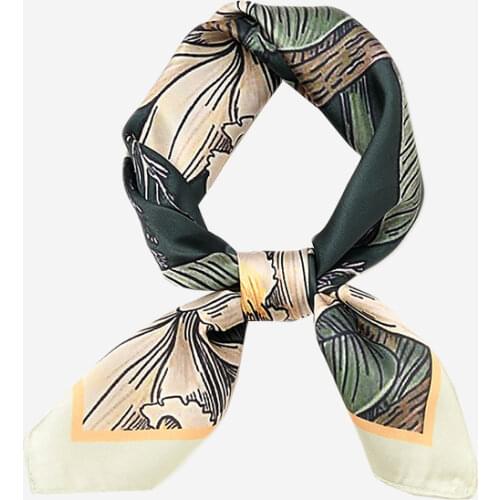 55cm SIlk Square Neck Scarf Newlty Spring Small Bandana for Girl Women Fresh Print Foulard