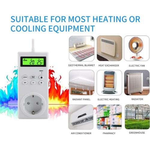 Plug-In Programmable Thermostat Wireless Thermostat Outlet LCD Display Temperature Controller for Room Coolers and Heaters