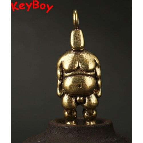 Interesting Copper No Face Clothes Fat Men Key Chain Pendants Vintage Copper Man Woman Luggage Hanging Jewelry Car Keyring Charm