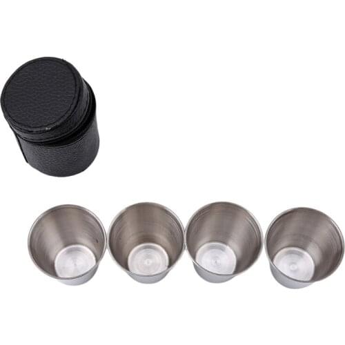 Outdoor Camping Cup Tableware 30ml/70ml/180ml Travel Cups Set Stainless Steel Cover Mug Drinking Coffee Tea Beer With Case Bag