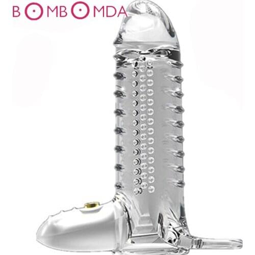 Male Penis Pump Vibrator Penis Extender Stretchable Silicone Sleeve Erection Delay Ejaculation Massager Adults Sex Toys For Men