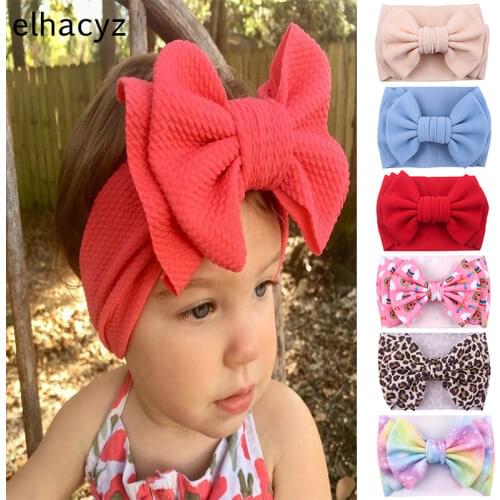 7'' Large Double Layer Hair Bow Headband Girls Summer Elastic Hair Bands Kid Solid Turban Big Bow Head Wrap Hair Accessories Hot