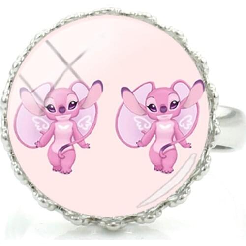 Disney Cartoon Animation Stitch Ring Cartoon Character Ring Fashion Fun Art Photo Glass Adjustable Creative Design Ring