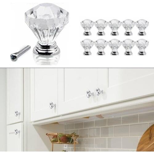 Diamond Shape Design Crystal Glass Knobs Cupboard Drawer Pull Kitchen Cabinet Door Wardrobe Handles Hardware Furniture Accessory