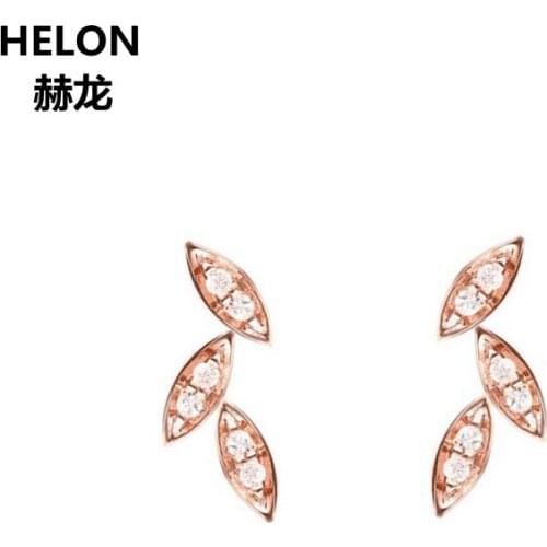 Solid 14k Rose Gold Natural Diamonds Women Stud Earrings Engagement Wedding Party Fine Jewelry
