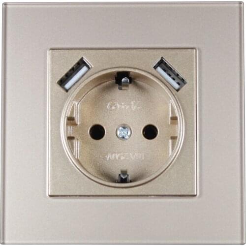 USB Wall Socket charger Free shipping Double USB Port 5V 2A usb wall outlet high quality Gold Acrylic GGDF-01