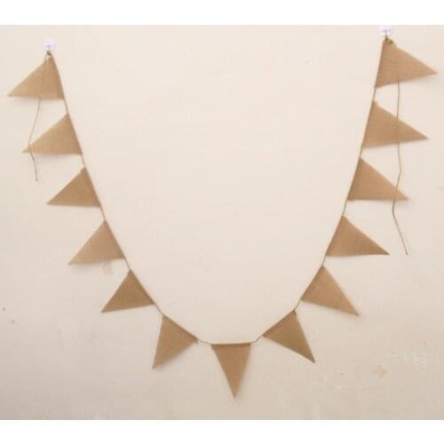 Hot Sale 13pcs/set Jute Rope Flax Triangular Birthday Party Linen Pennant Flag Banner Wedding Home Decor Event Supplies Burlap