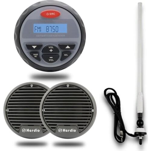 Marine Waterproof Bluetooth Audio Motorcycle Stereo Boat Radio FM AM Streaming USB MP3 Player Mini Speakers Radio White Antenna