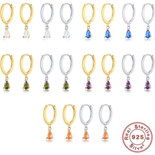 CANNER Real 925 Sterling Silver Earrings For Women INS Geometric Water Drop Simple Earrings Hoops Zircon Diamond Korean Jewelry