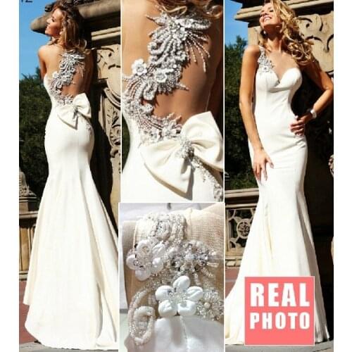 Free shipping 2016 new vestido de festa sexy luxury beaded Formal Elegant party prom gown Mermaid white long evening Dresses