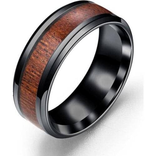 Vintage Stainless Steel Couple Rings for Women Imitation Wood Rings Width 8mm Simple Midi Boho Wedding Rings Men Jewelry