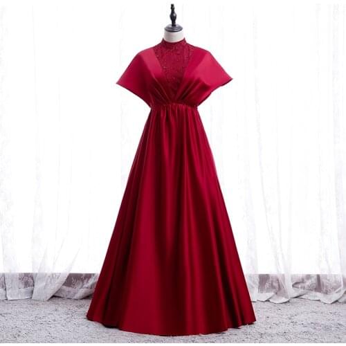 Bespoke Occasion Dresses Vintage High Short Sequined Pearls Pleat Lace Luxury Burgundy Backless Women Formal Evening Gown HB244