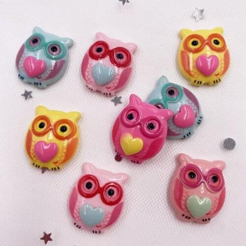 New 10PCS Resin Lovely Colorful Heart Owl Flatback Stone Figurines Scrapbook Home Decoration Christmas Crafts F220