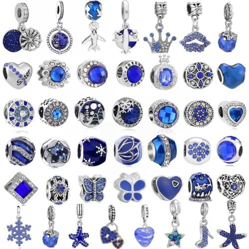 2Pcs/Lot Shining Blue Moon & Star Aircraft Charms Beads Pendant fit Brand Bracelets Necklaces Women DIY Jewelry Accessories