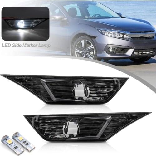2X LED Side Marker Lights Turn Signal Lights Marker Lamps Smoked Lens for Honda Civic Coupe Hatchback 2016 2017 2019 2020 2021