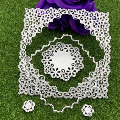 5pcs square hollow lace wreath card letter hand embossed DIY album scrapbook greeting card decoration metal cutting mold