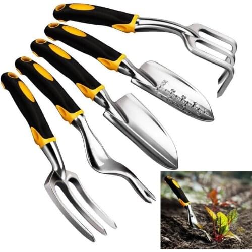5 Piece Gardening Tools Set Including Trowel Transplanted Cultivator Weeder Weeding Fork Garden Tools with Heavy Duty Cast-al