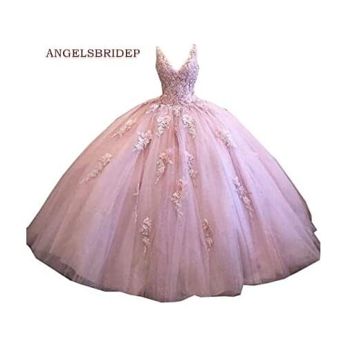 ANGELSBRIDEP V-Neck Ball Gown Quinceanera Dresses 15 Party Formal Applique Beaded Special Occasion Princess Party Gowns Custom