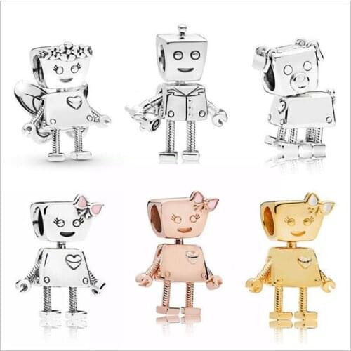 Authentic 925 Sterling Silver Beads New Fashion Robot String Beads Fit Original Pandora Bracelet For Women Diy Jewelry