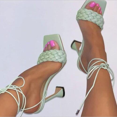 Women Sandals Hollow Cross-Tied Weave Shoes Fashion Cozy Leather Peep Toe Ankle Strap Ladies Strange Heels Pumps