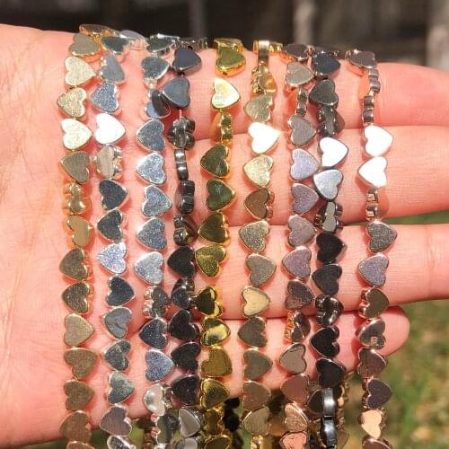 5x6mm Natural Rose Gold Black Hematite Stone Beads Love Heart Rondelle Loose Spacer Beads for Jewellery Making DIY Bracelet 15