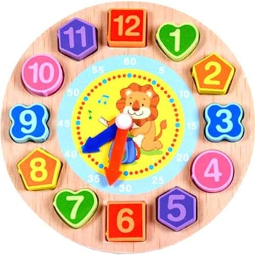 Kids Wooden Puzzle Toys Tangram Cognitive Digital Clock Digital Wood Watch Jigsaw Toys Education Cartoon Threading Assembly Toys
