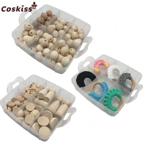 Wood Ring Teether Baby DIY Crafts Set Printed Wooden Beads Crib Toy Safe And Wooden People Teether Necklace Animal Pendants