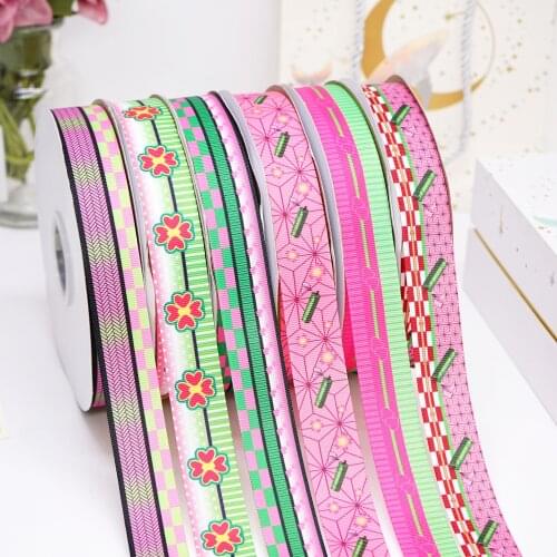 DIY Cartoon Stripes And Grids Printed Grosgrain Ribbon For Craft Supplies Sewing Accessories 5 Yards. 50166