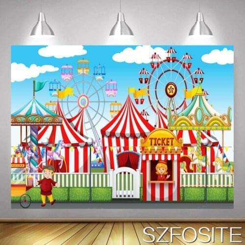 Blue Sky Circus Backdrop Boy Birthday Party Decorative Child Baby Bathing Newborn Customized Background Photography Studio Photo