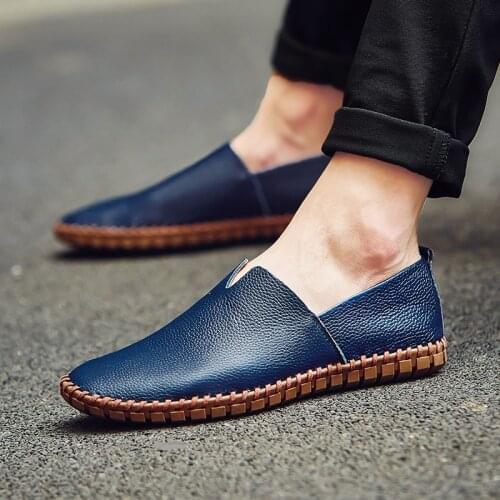 KEZZLY Big Size Men Genuine Leather Shoes Slip On Black Shoes Real Leather Loafers Mens Moccasins Shoes Italian Designer Shoes