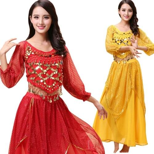 2pieces Suit Belly Dance Costumes Oriental Dance Costumes Bollywood Dance Costumes Belly Dance Costume Set Top Shirt + Skirt