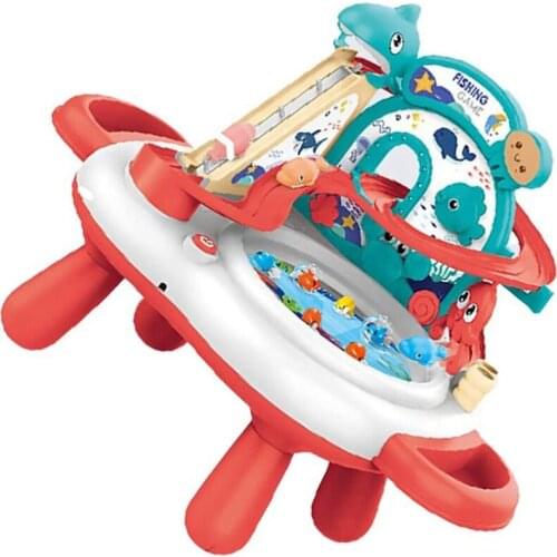 Magnetic Fishing Table Toy Fish Slideaway Toy Sandbox Activity Table Beach Toys Without Battery with Stair Slide