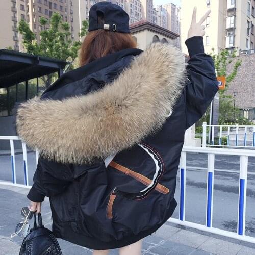 Maomaokong 2020 new women winter coat big raccoon fur collar real raccoon lining embroidery sickle jacket