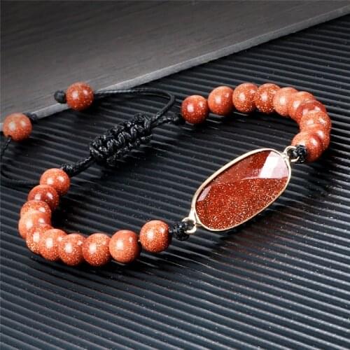 Fashion 6mm Beaded Bracelet Jewelry Handmade Natural Sand Stone Charm Adjustable Wrap Reiki Bracelets&Bangles Women Men Pulsera