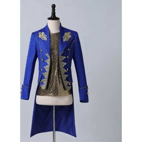 Fashion suit mens blazers singers coat terno masculino blue palace prince golden long embroidered stage performance clothing