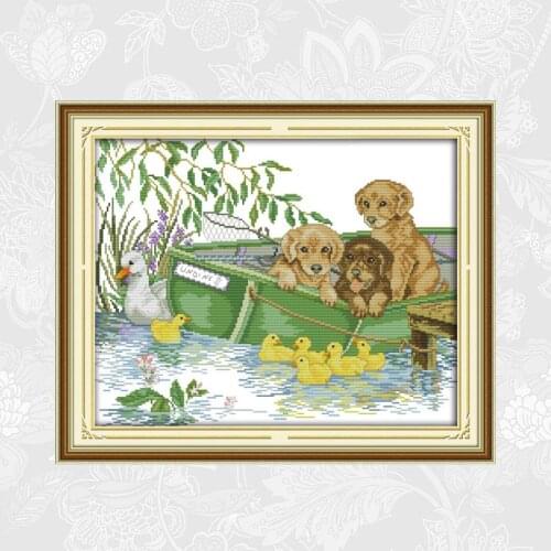 Joy sunday Three puppies animal Cross stitch Kits Aida Canvas 11CT 14CT DIY Handmade Crafts Needlework Embroidery Set