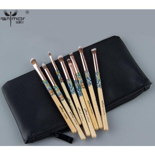 Anmor 8PCS Synthetic Hair Makeup Brush Set Eyeshadow Concealer Highlighter Lip Make Up Brushes Bamboo Handle Quality With Bag