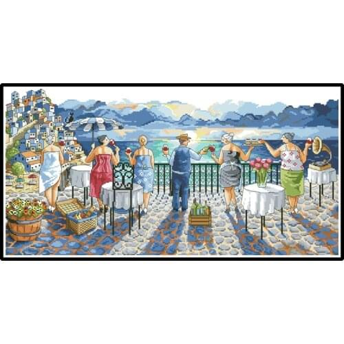 Seaside Holiday Printed Cross Stitch Kits Pattern Embroidery Sets 11CT 14CT Diy Handmade Sewing Needlework Canvas Painting Craft