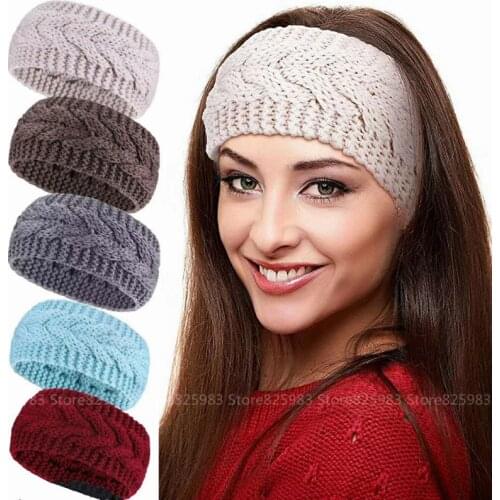 New Knitted Turban Headband Winter Accessories for Women Warmer Wool Bandanas Head Wrap Hair Bow Wide Elastic Hairband Headwear