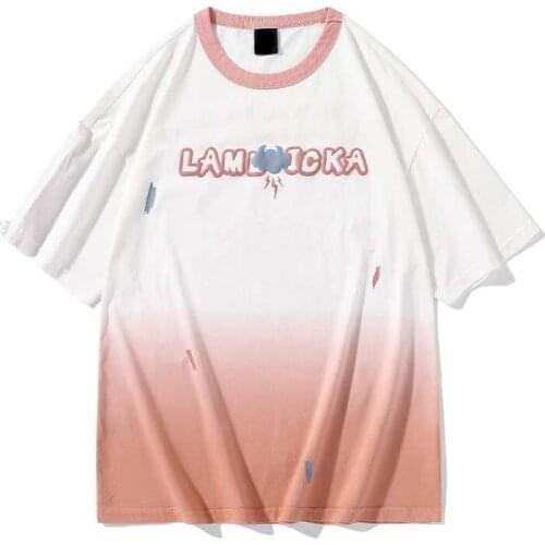 April MOMO 2021 Summer New Cotton Little Monster Gradient Round Neck T-shirt Male Youth Trend Loose Half-sleeved Top