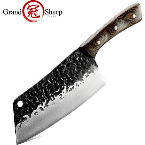 Chinese Cleaver Hand Forged Kitchen Knives 5CR15MOV High Carbon Steel Chefs Cooking Slicing Meat Vegetables BBQ Camping Tools