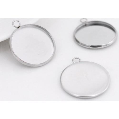 20pcs/lot 20mm Inner Size Stainless Steel Material Simple Style Cabochon Base Cameo Setting Charms Pendant Tray