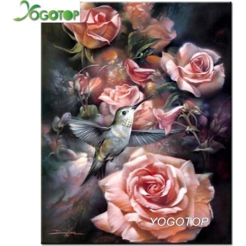 Pink roses Flowers Full Drill puzzle rhinestone 5D DIY Diamond Painting mosaic Diamond Embroidery Home Decor hummingbird YY4490