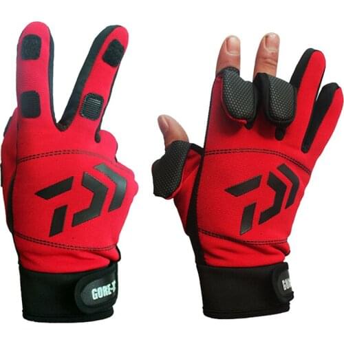 Daiwa 3 Fingers Cut Outdoor Sport Hiking Gloves Winter Warm Fishing Clothing Cotton Waterproof Anti-slip Durable Fishing Glove